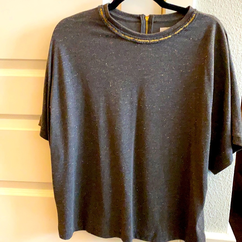 Dark gray top with gold trim